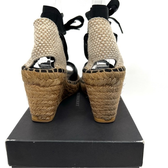 Burberry Espadrille Black Tan Brown Check Logo Tartan Plaid Print Wedge size 40 - Picture 8 of 16